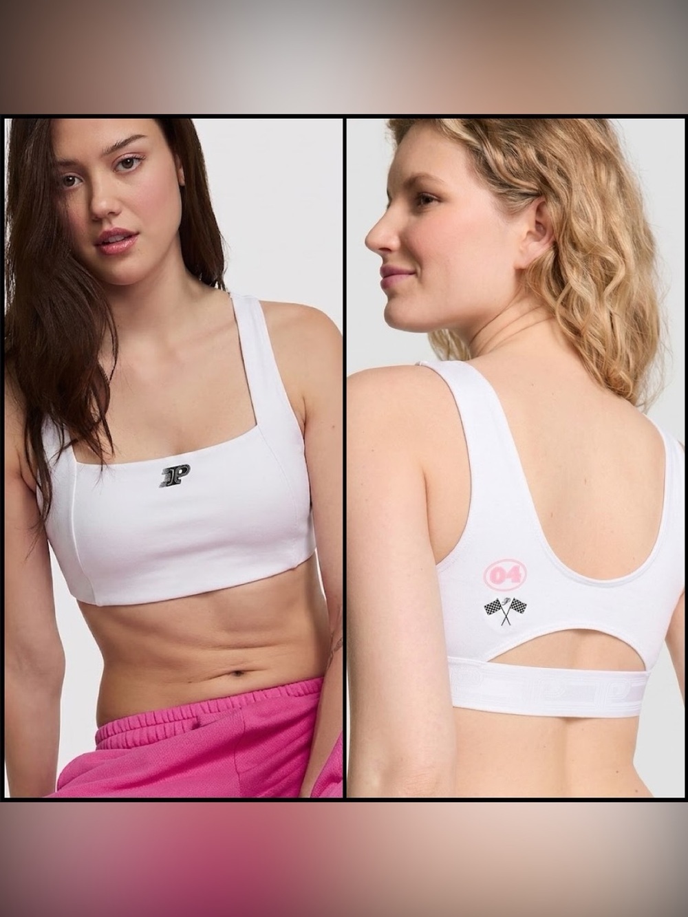PINK RARE Limited Edition Racing Sports Bra White with Checkered Flags